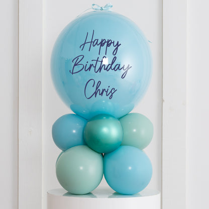 Blue Lagoon Balloon Stack – Personalized 20" Bubble Balloon Display