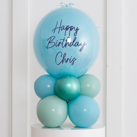 Blue Lagoon Balloon Stack – Personalized 20" Bubble Balloon Display