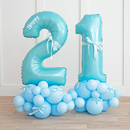 Personalized Baby Blue Bows Inflated Number Balloon Stack