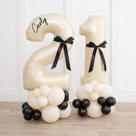 Personalized Cream &amp; Ivory Number Balloon Stack – Timeless Elegance for Your Celebrations