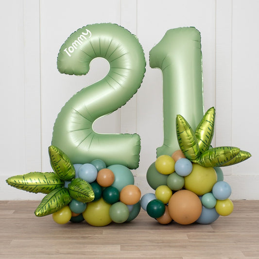 Personalized Olive Green Dinosaur Number Balloon Stack – Roar into Celebration!