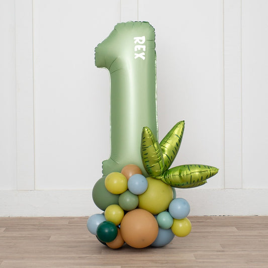 Personalized Olive Green Dinosaur Number Balloon Stack – Roar into Celebration!