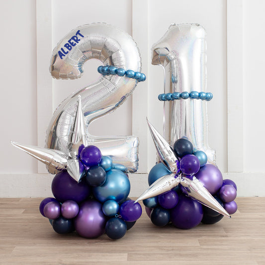 Personalized 26" Holographic Number Balloon on Science-Themed Latex Stack