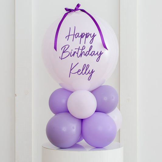 20" Bubble Balloon on Lavender Balloon Stack – Air-Inflated Display