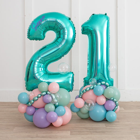 Personalized Tiffany Blue Number Balloon Stack – Mermaid Theme