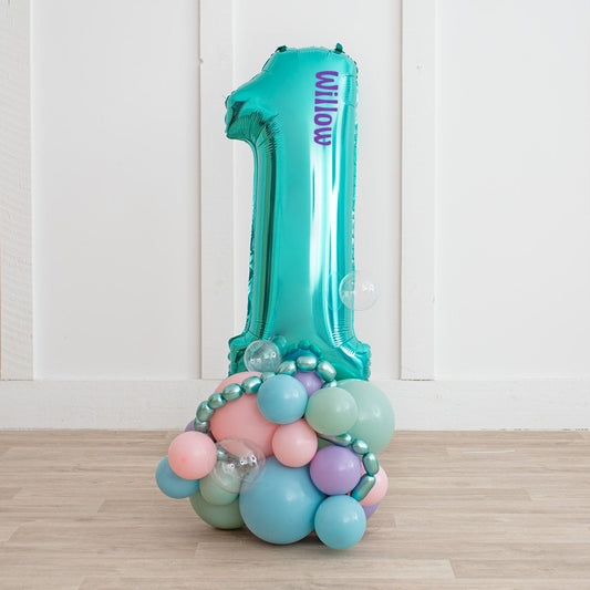 Personalized Tiffany Blue Number Balloon Stack – Mermaid Theme