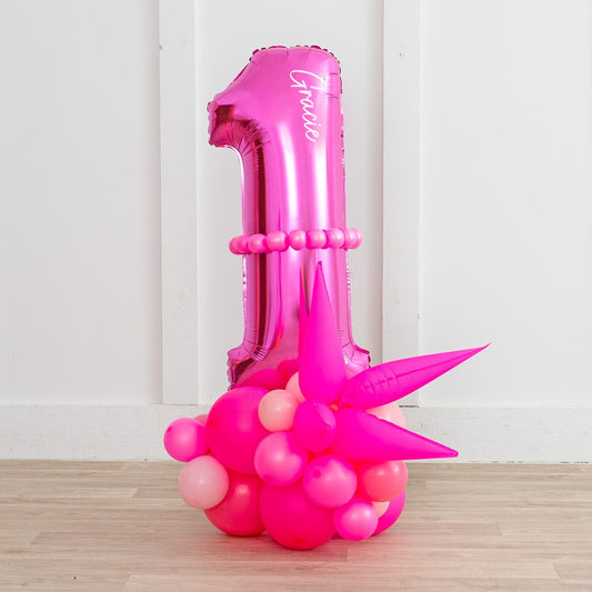 Personalized 26" Fuchsia Foil Number Balloon with Neon Pink Latex Stack