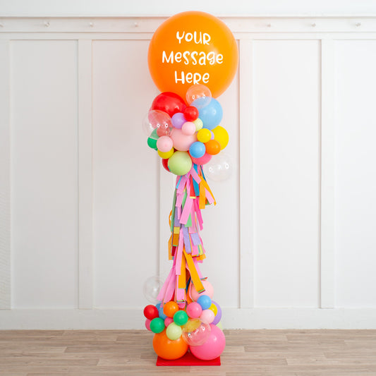 Personalized Rainbow Balloon Party Pillar – 2.5m Freestanding Display