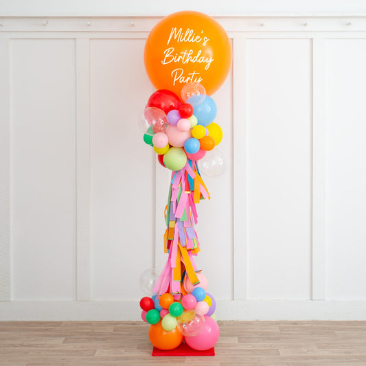 Personalized Rainbow Balloon Party Pillar – 2.5m Freestanding Display