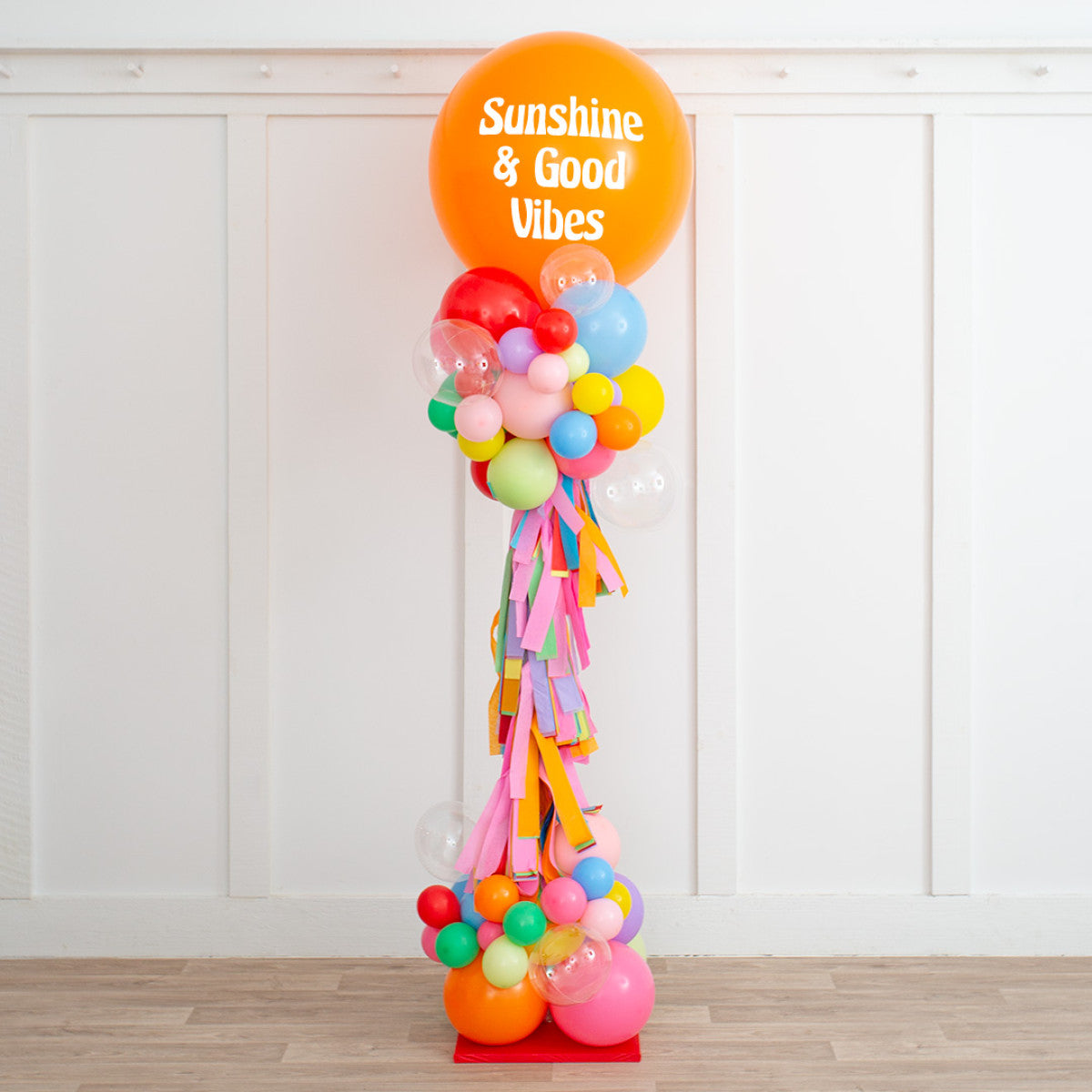 Personalized Rainbow Balloon Party Pillar – 2.5m Freestanding Display