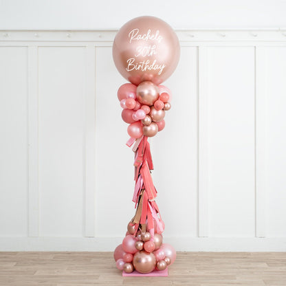 Rose Gold Blush Personalized Balloon Party Pillar – 2.5m Tall