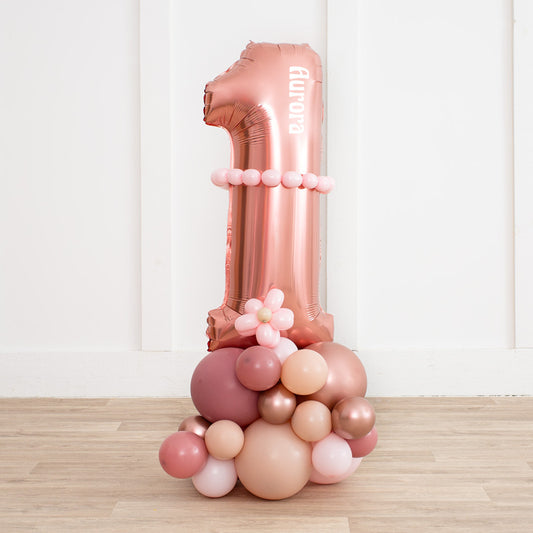 Personalized 26" Rose Gold Foil Number Balloon on Rose Gold &amp; Baby Pink Latex Balloon Stack