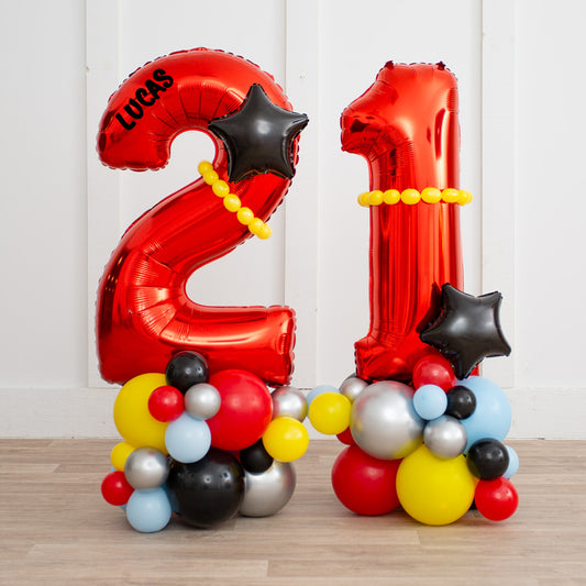 Personalized 26" Red Foil Number Balloon on Chrome Latex Balloon Stack