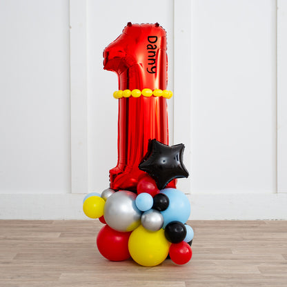 Personalized 26" Red Foil Number Balloon on Chrome Latex Balloon Stack
