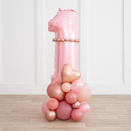 Personalized 26" Baby Pink Foil Number Balloon with Rose Gold Blush Latex Balloon Stack
