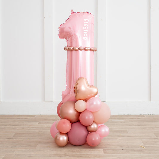 Personalized 26" Baby Pink Foil Number Balloon with Rose Gold Blush Latex Balloon Stack