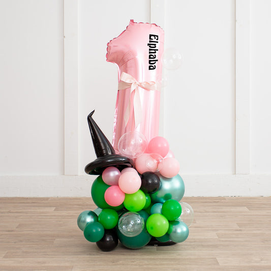 Wicked Themed Balloon Stack with Personalized Pink Number