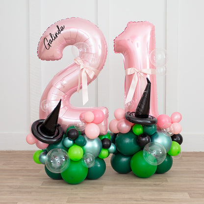 Wicked Themed Balloon Stack with Personalized Pink Number