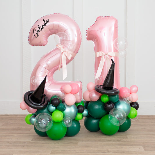 Wicked Themed Balloon Stack with Personalized Pink Number