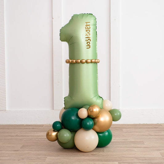Personalized Olive Green Number Balloon Stack – Elegant Eucalyptus Design