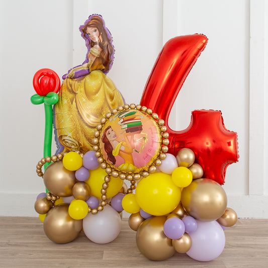 Princess Belle Balloon Stack with Rose Red Number