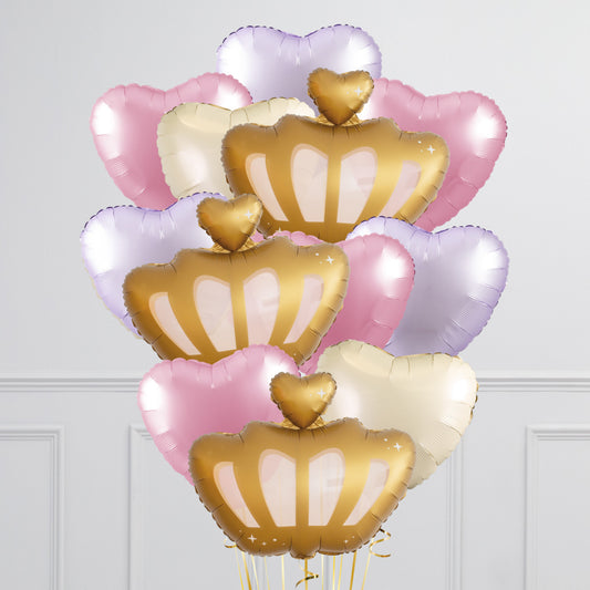 Customizable Helium Heart &amp; Crown Balloon Bunches in Dubai