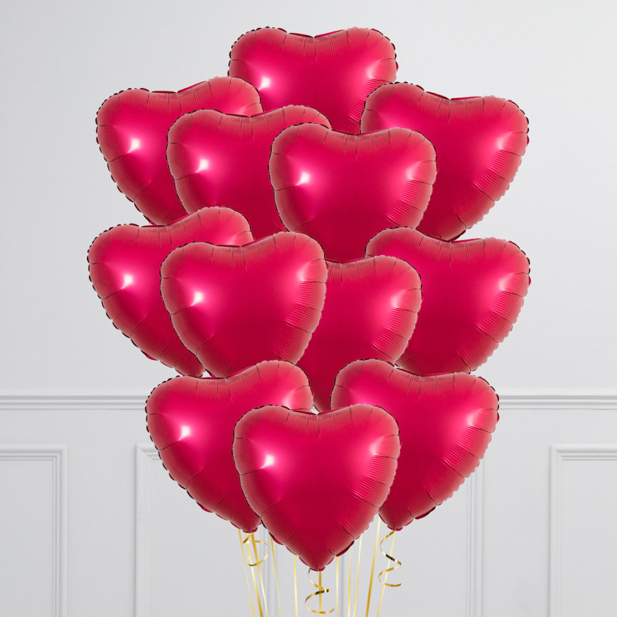 Cherry Red Hearts Inflated Foil Balloon Bunch