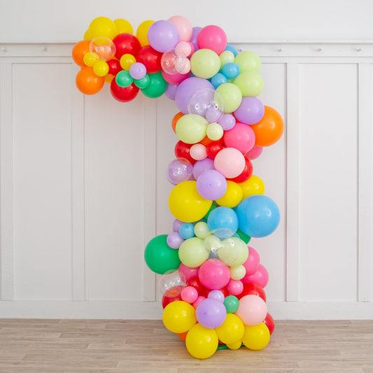 Rainbow Bright Asymmetric Balloon Arch – Bold, Colorful &amp; Celebration-Ready