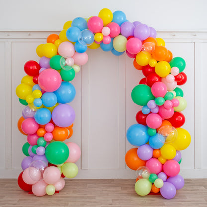 Rainbow Bright Balloon Arch – 2m x 2m Freestanding Party Showpiece