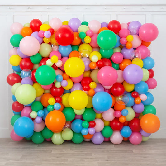 Rainbow Bright Bubbles Ready-Made Balloon Wall – Stunning 2m x 2m Freestanding Balloon Backdrop in Dubai