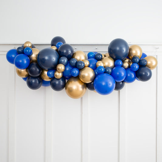 Elegant 2m Sapphire Blue Balloon Garland – Royal Blue, Navy &amp; Gold Chrome