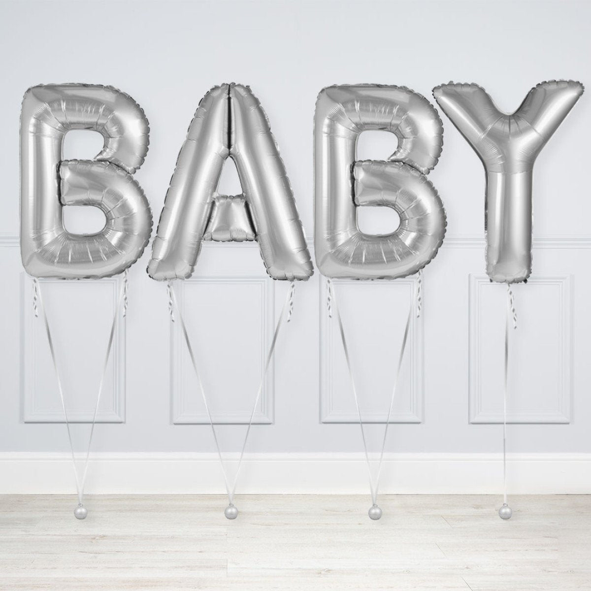 Silver Baby Inflated Word Balloon Package