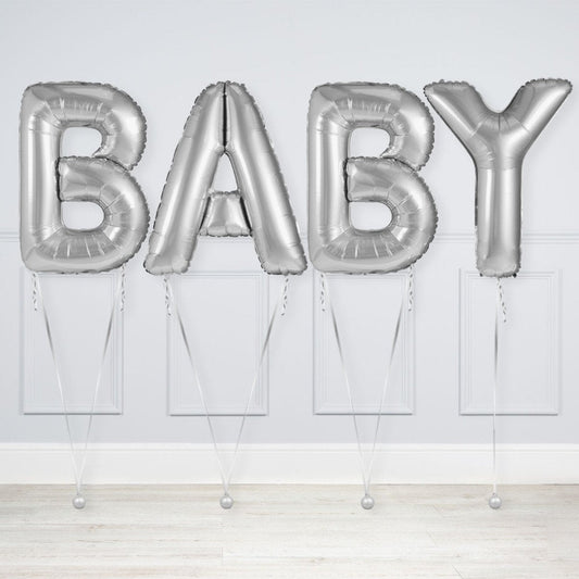 Silver Baby Inflated Word Balloon Package