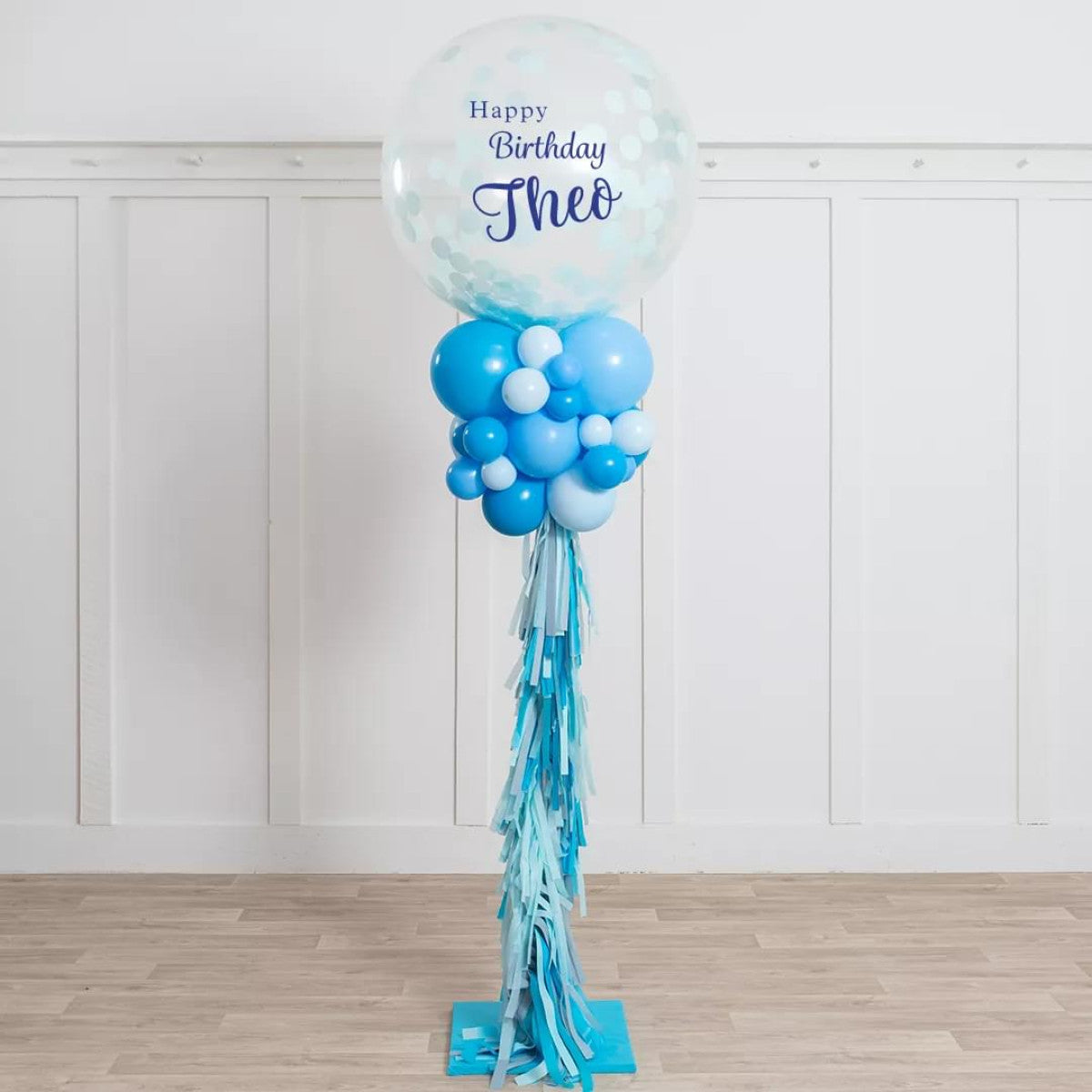 Make Your Celebration Unforgettable with a 2.5m Personalised Sky Blue Confetti Balloon Party Pillar