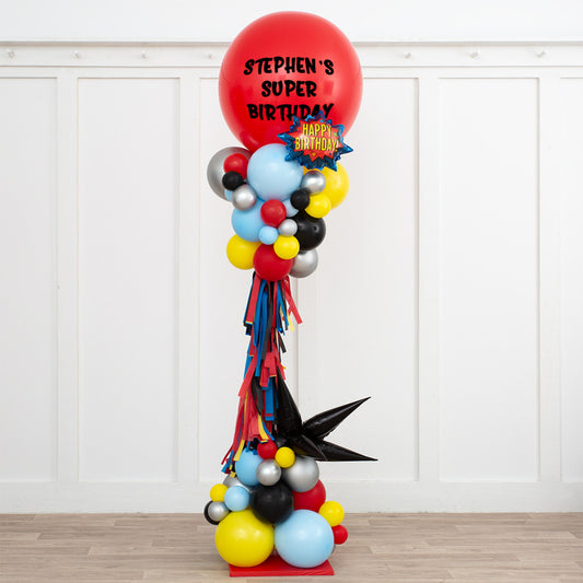 2.5m Personalised Superhero Balloon Pillar – Dubai Delivery