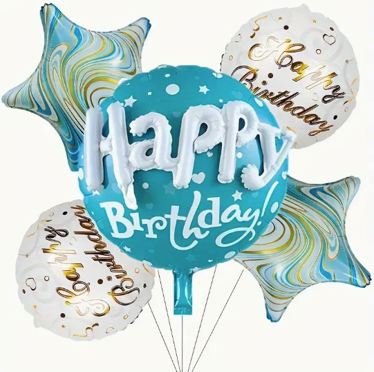 5pcs 3D Blue Happy Birthday Star Balloon Set Stylish Party Decor for Birthdays