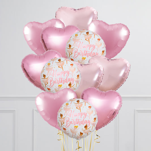 Birthday Ballerina Hearts Inflated Foil Balloon Bunch – Baby Pink Perfection