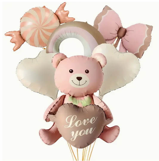 6pcs Bear and Candy Balloon Set Charming Celebration Decor for Birthdays, Anniversaries & Engagements