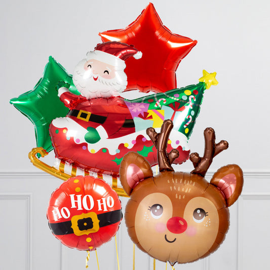 Flying Santa & Reindeer Christmas Crazy Balloon Bunch