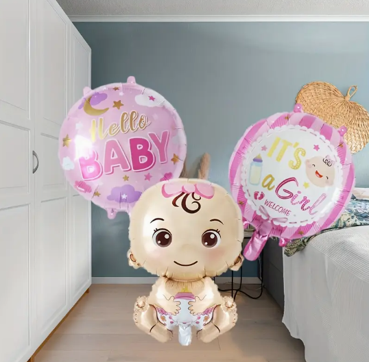 3pcs Girl Theme Foil Balloon Set Adorable & Durable Foil Balloons for Girl-Themed Celebrations