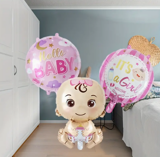 3pcs Girl Theme Foil Balloon Set Adorable & Durable Foil Balloons for Girl-Themed Celebrations