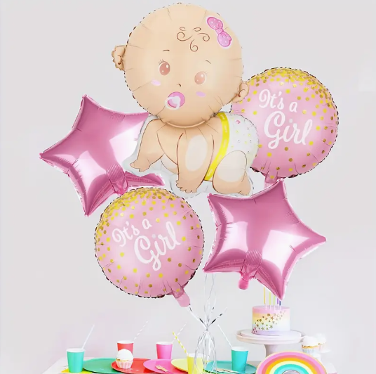 5pcs Gender Reveal Balloon Set – Cartoon Theme Fun & Memorable Decorations for Baby Showers and Gender Reveal Celebrations