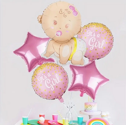 5pcs Gender Reveal Balloon Set – Cartoon Theme Fun & Memorable Decorations for Baby Showers and Gender Reveal Celebrations