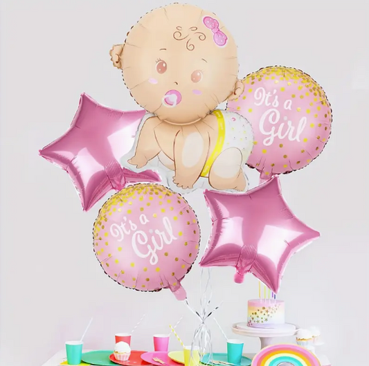 5pcs Gender Reveal Balloon Set – Cartoon Theme Fun & Memorable Decorations for Baby Showers and Gender Reveal Celebrations
