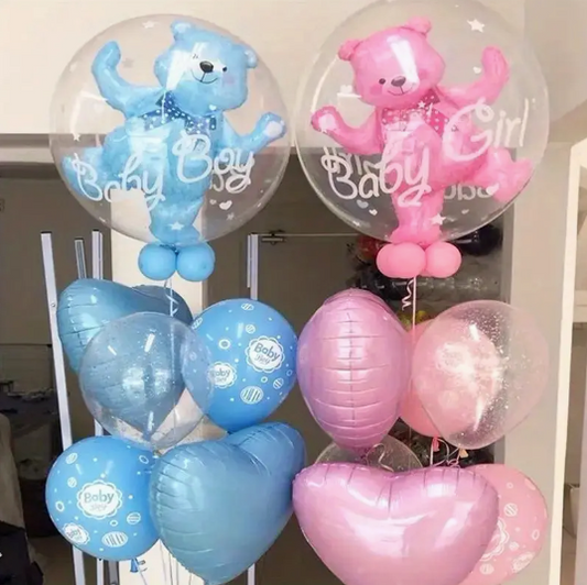 5pcs Gender Reveal Balloon Set – Bear & Heart Design Perfect for Baby Showers, Gender Reveal Parties & Home Decorations