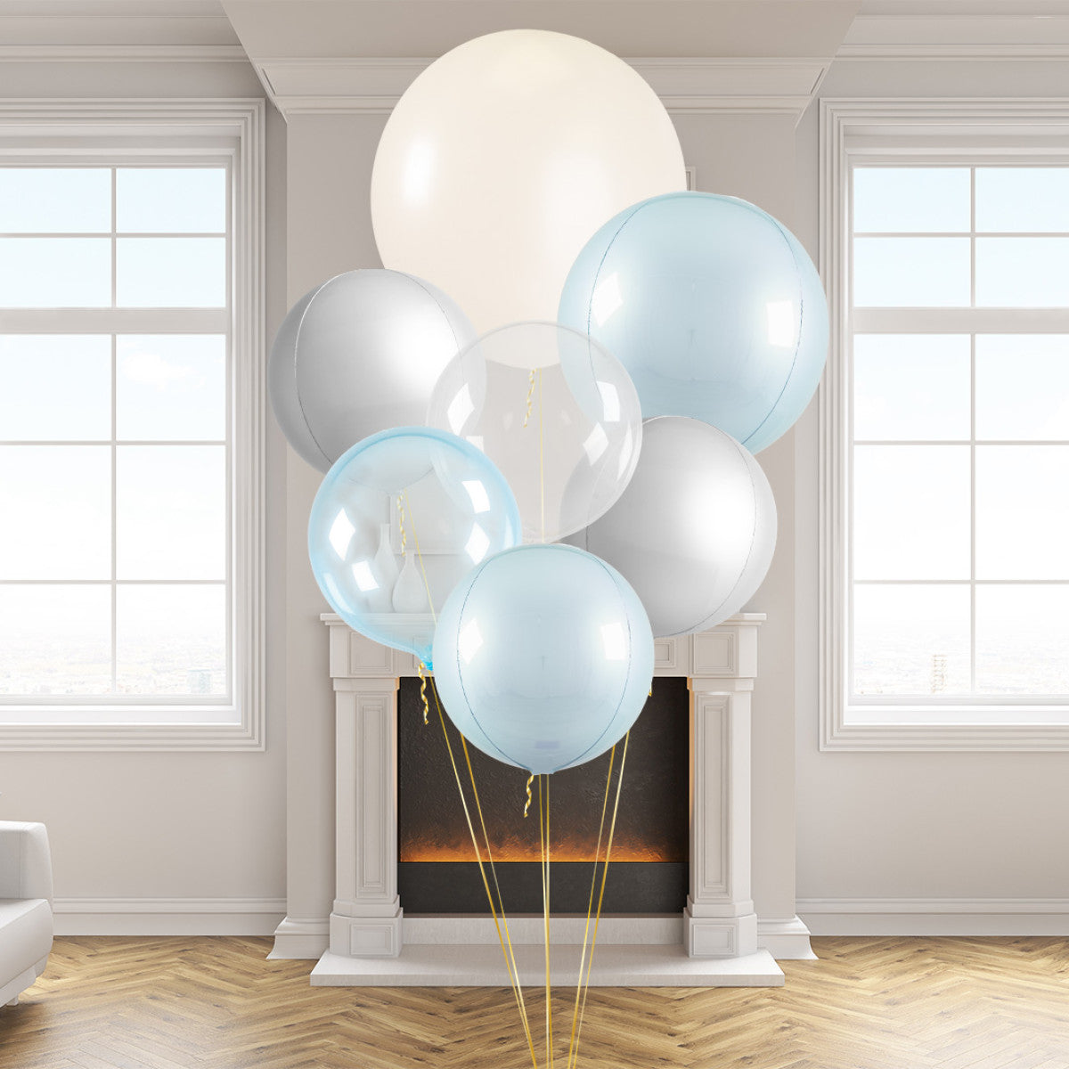 Macaron Blue Giant Balloon Bunch – Elegant Pastel Balloon Decor in Dubai