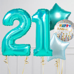 Turquoise (Tiffany Blue) Birthday Number Balloon Packages – Helium-Filled