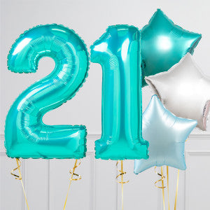 Turquoise (Tiffany Blue) Birthday Number Balloon Packages – Helium-Filled