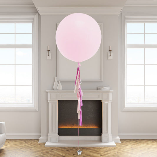 Pastel Princess Giant Helium Balloon – Soft Rose Pink with Tassel Tail