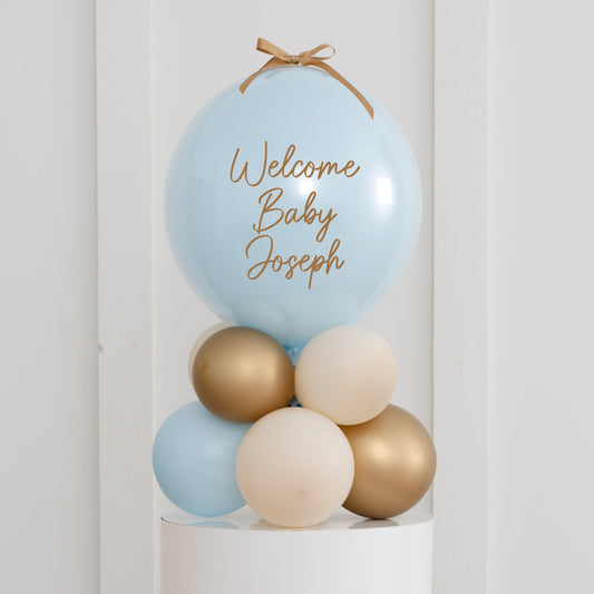Personalised Baby Blue & Gold Bubble Balloon Stack